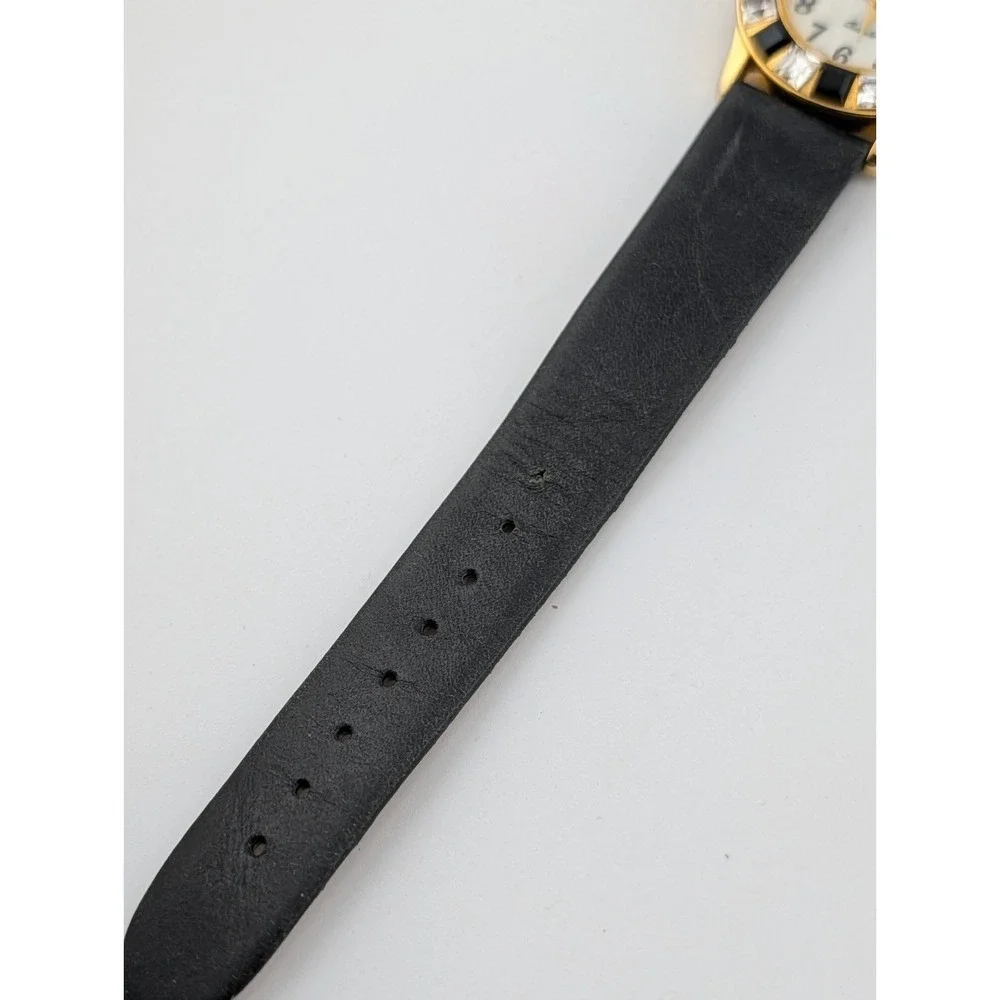 Vintage Xanadu Women's Watch 33mm Gold Case Crystal Bezel Black Band New Battery